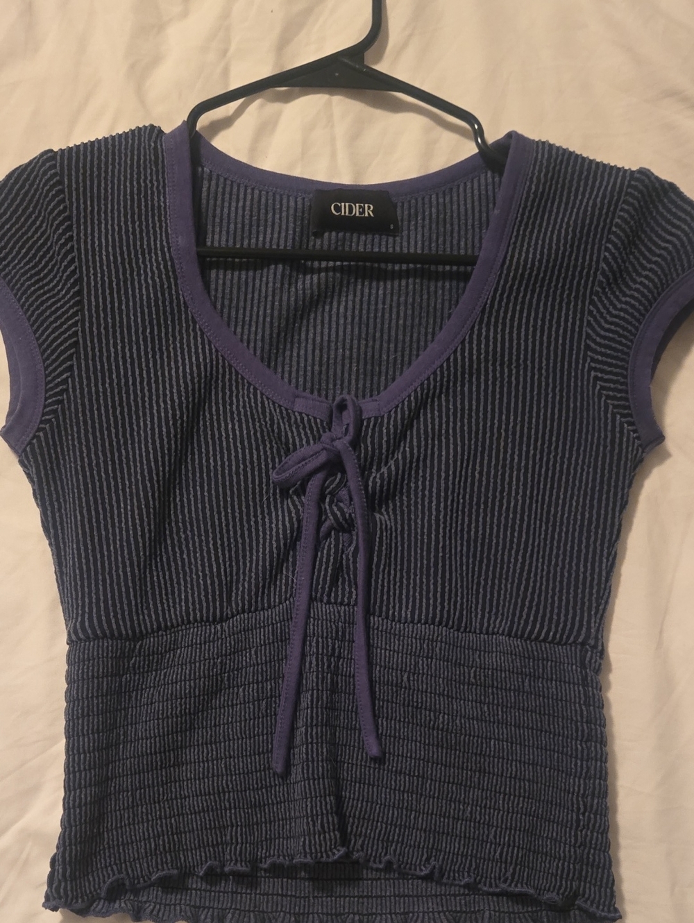 Cider Navy & Purple Ribbed Tie-Front Crop Top